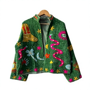 เสื้อแจ็คเก็ตกำมะหยี่ปักลาย ZikZik สำหรับทุกเพศ สวมใส่สบาย พร้อมลวดลายดอกไม้สีสันสดใสและลวดลายนามธรรม เหมาะสำหรับใส่ทำงานและแฟชั่น - Product Image 2