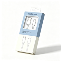 Scatola con finestra blu e bianca con logo personalizzato, cavo USB con linguetta di fissaggio, imballaggio in cartone pieghevole per la vendita al dettaglio, all'ingrosso.