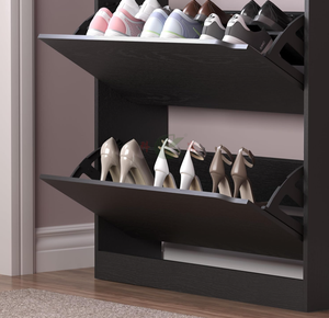 Meuble à chaussures fin avec 3 tiroirs basculants et porte-vêtements, organisateur de rangement 2-en-1 pour chaussures, idéal pour entrée, couloir, salon - Product Image 3