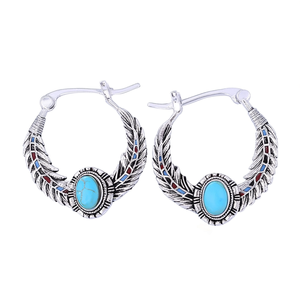 Boucles d'oreilles Bohème en Plumes, Argent 925, Turquoise Sertie, Bijoux Quotidiens pour Femme - Product Image 1