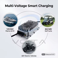Chargeur de batterie au plomb-acide, au lithium et au LiFePO4 étanche IP65 24V25A, 36V20A, 48V20A, 60V15A, 72V15A pour voiture hybride, chariot élévateur, voiturette de golf