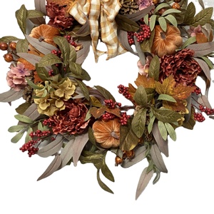 Flores artificiales baratas, corona de cosecha Artificial de 26 pulgadas, calabaza, bayas, Otoño, puerta delantera, adornos de otoño, coronas, decoraciones - Product Image 4
