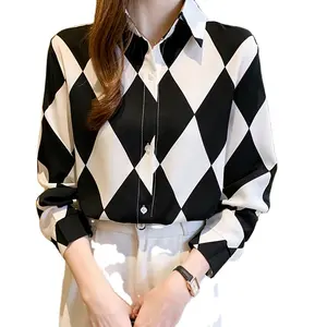 Office Elegant Shirt Blouse Woman Summer Autumn Fashion Button Long Sleeve Shirts For Women 2022 White Casual Print Tops Femme