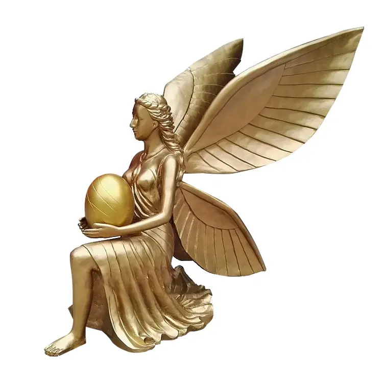Estátua de anjo de fadas em bronze para decoração de jardim, escultura de anjo de fadas em tamanho real com asas para decoração de jardim
