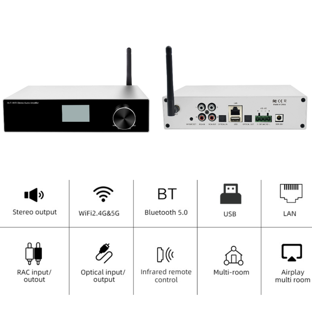 Factory Direct High Power 100W Stereo Amplifier Support Airplay for 5.0 Multi Room Audio Receiver OEM Customizable