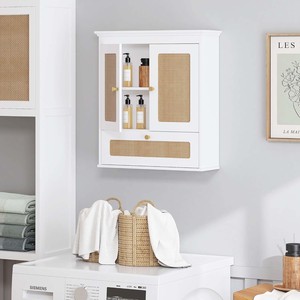 Armoire murale <span class=keywords><strong>de</strong></span> <span class=keywords><strong>salle</strong></span> <span class=keywords><strong>de</strong></span> <span class=keywords><strong>bain</strong></span> Spirich en MDF, design bohème, armoire à pharmacie, 3 étagères réglables, gain <span class=keywords><strong>de</strong></span> place, pour appartement, hôtel - Product Image 3