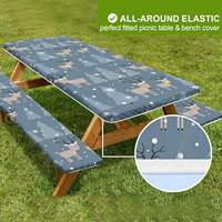 Nappe de pique-nique imperméable et élastique 3-en-1 à imprimé de Noël pour table et banc, idéale pour les fêtes en extérieur, le camping et la décoration de vacances