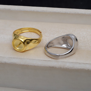 S925 Silver <b>Open</b> <b>Ring</b> Holder Thick 8-9 <b>Ring</b> Pearl DIY Accessories Handmade Empty Holder Semi Finished 4187 Oval Cut Diamond - Product Image 3