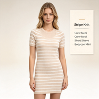 Robe pull slim en maille rayée rose mi-longue à manches courtes pour femme, qualité supérieure, fabrication OEM & ODM Vanessa, vente en gros