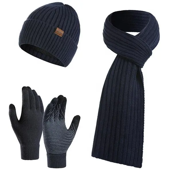 3-teiliges Winter Beanie Hat Schal und Touchscreen Handschuhe Set Warm Knit Skull Kint Cap Geschenkset