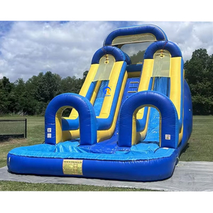 Tobogán Acuático Inflable Comercial de Doble Carril para Exteriores, Azul, con Brincolín y Piscina, con Soplador - Product Image 5