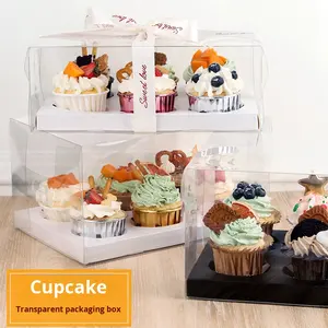Caja de pastel para hornear vasos de <span class=keywords><strong>papel</strong></span> transparente 2/4/6/8/10/12 cápsulas para celebración de cumpleaños caja de embalaje de pastel pequeño estampado para alimentos - Product Image 2