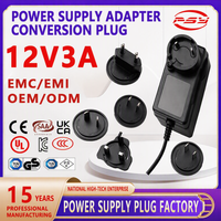 Adaptateur secteur 12V 3A DC avec matériau PC et certifications 3C CE PSE pour les certifications SAA UKCA pour prises AC multiples