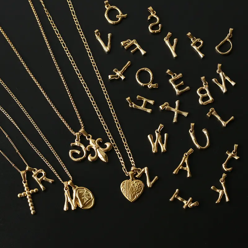 initial alphabet charm necklace 18k gold plated filled keychain plain charms letter disc stainless steel jewelry making supplies