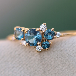 Delicate Zilveren 925 Cluster Natuurlijke Londen Blue Topaz Wedding Vergulde 18K Verlovingsring LYR0807 - Product Image 4