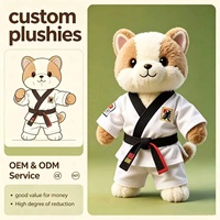 Schattig Taekwondo-puppy knuffeldier, schattig pluche speelgoed met zwarte band, ideaal voor feestfavoren & kamerdecoratie