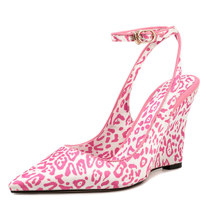 Big Size 45 Women Leopard Print Ankle Buckle Pumps High Wedge Heels Pointy Toe Dress Shoes Office Lady Wedges Colorful <b>Sandals</b> - Product Image 3