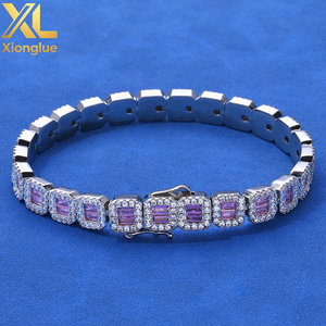 European American 8mm Ladder Pink Zircon Tennis Bracelet Hip-hop Accessories Mixed Zircon Men's Jewelry <b>Cross</b>-Border Fashion - Product Image 3