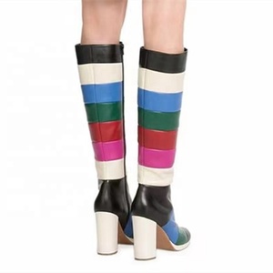 Mixed Print New Model <b>Heels</b> Shoes Boots Gradient Color Fashion Women's Knee High Boots <b>Round</b> <b>Toe</b> Zip Big Size 46 - Product Image 3