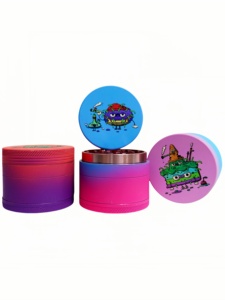 <b>Herb</b> Grinder 6 Pcs Display <b>Box</b> Round Plastic Magnetic Lid Sharp Teeth Colorful Design for Smooth Grinding - Product Image 3