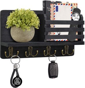 Factory <b>Wall</b> Shelf Wood Custom Wholesale Entryway Door <b>Storage</b> Rack Wooden Mail Sorter Organizer With 4 Double Key Hooks - Product Image 1