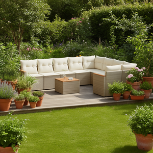 Conjunto de Sofás de Jardín Beige, Muebles de Ratán para Exteriores con Cojines de Espuma de Alta Densidad, Diseño Contemporáneo Impermeable - Product Image 2