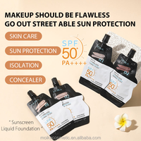 Vente en gros de fond de teint liquide écran solaire 10 ml SPF 50+ PA++++ matifiant, anti-pores, haute couvrance pour peaux grasses, marque privée