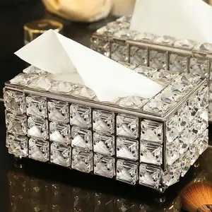 Moderna scatola di tessuto rettangolare in acciaio inossidabile per impieghi gravosi copri scatola di carta igienica in cristallo di lusso fatta a mano