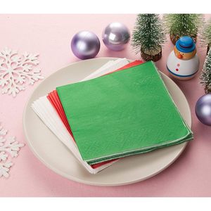 Fabbrica diretta 50 confezioni 5x5 In 2 strati OEM/ODM decorazioni per feste di natale rosso verde bianco usa e getta fazzoletti di carta tovaglioli - Product Image 2