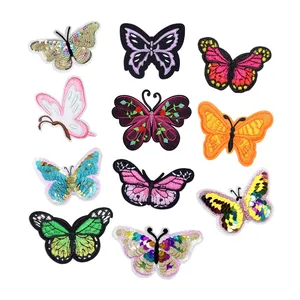 Cartoon heat press motif embroidery sticky butterfly patches for clothes