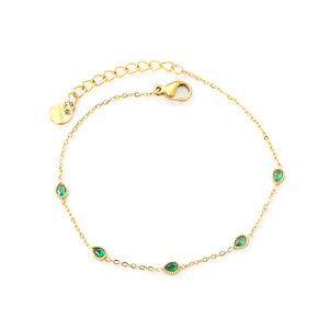 Pulsera de Esmeralda en Forma de Lágrima con Cadena de Oro y Engaste de Bisel, Joyería para Uso Diario de Mujer - Product Image 2
