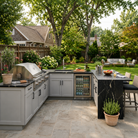 Set Dapur BBQ Outdoor dengan Grill, Kulkas, dan Wastafel Terintegrasi Anti Karat dari Baja Tahan Karat 304 Gaya Shaker