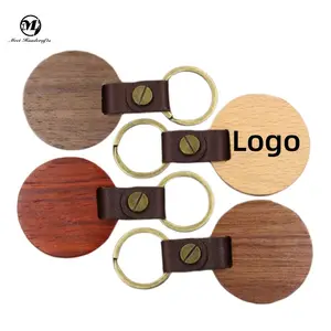 Porte-clés de luxe en cuir PU et bois de noyer, Logo Laser personnalisé par Sublimation, vente en gros