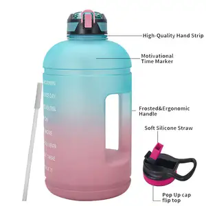 Produk diskon besar botol air olahraga luar ruangan, botol air dengan sedotan waktu gradien 3,78 L bebas BPA warna dapat disesuaikan
