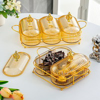 Nouvelle assiette à fruits multi-compartiments 3 grilles pour salon + support en fer, ensemble de bols à fruits secs et noix, plateau de service pour collations, desserts et bonbons