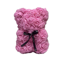 Ours en mousse rose fait main de 19 cm, fleur artificielle, ours en peluche, boîte cadeau pour anniversaire, Saint-Valentin, Thanksgiving, décoration de fête