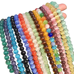 Multi Colors Cat Eye Stone Round Beads White Pink Cat's Eye Moonstone String Loose Glass Beads Charm Beads For Jewelry Making