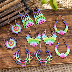 Bohemia Alloy <b>Drop</b> Earrings Colorful Gradient Flower Leaf Pattern Women's Party Jewelry Antique <b>Bronze</b> Plated - Product Image 1