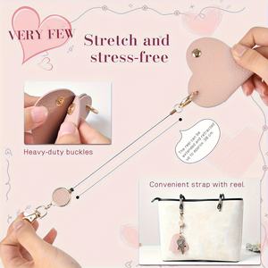 Porte-clés rétractable en forme de cœur en cuir PU : Porte-clés mignon avec enrouleur extensible pour clés de voiture, cadeau pour la fête des mères - Product Image 5