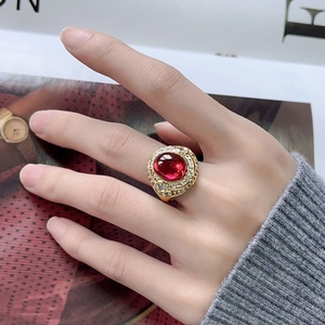 Fashion Eco-friendly Copper Adjustable 10*12MM Green Chalcedony Zircon Gold Plated <b>Open</b> Band <b>Ring</b> for Feminine Daily Elegant - Product Image 6