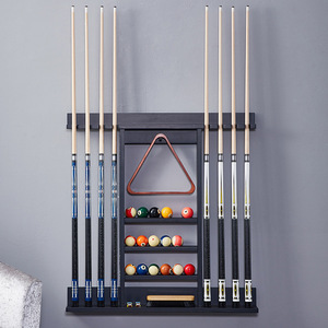 Soporte de Pared para 8 Palos de <span class=keywords><strong>Billar</strong></span>, Soporte de Madera de Caucho Sólido con Estante para Almacenamiento de Bolas, Accesorio para <span class=keywords><strong>Billar</strong></span> - Product Image 2