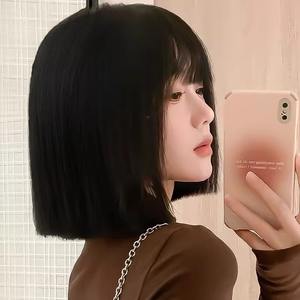 Perruque Bob pour femmes de marques nationales, 30 cm, marron-noir, en fibre Kanekalon, pleine tête avec frange, ligne de cheveux naturelle, perruque courte et droite - Product Image 3