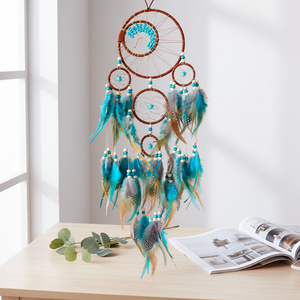 Attrape-rêves bohème turquoise fait main avec plumes pour décoration murale de chambre et maison, art mural bohème - Product Image 3