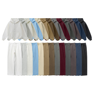 Ensemble sweat à capuche zippé et pantalon décontracté pour homme, couleur unie, tendance automne, 345G, col à capuche, grande taille, hiver - Product Image 5
