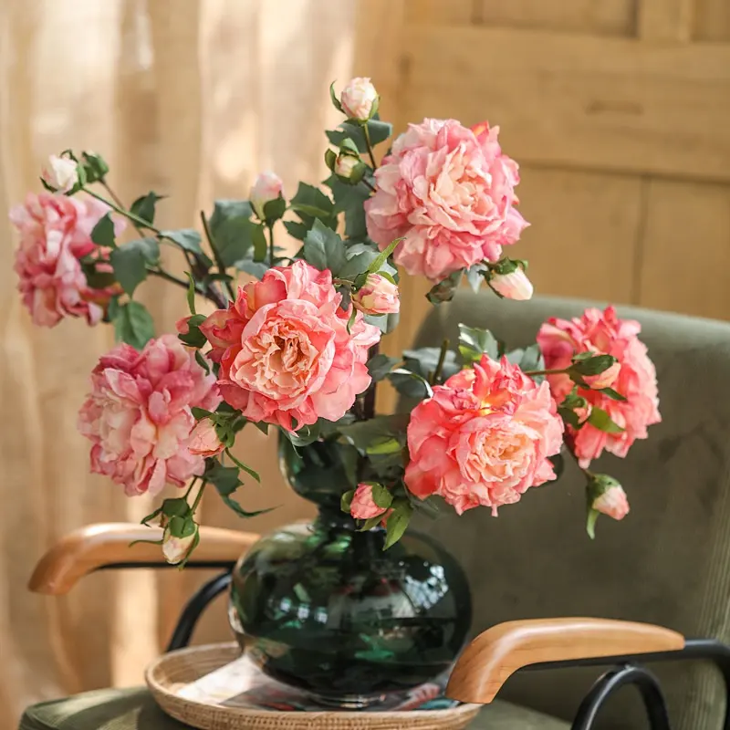 Amazon Hot Verkauf Seide künstliche Blume gebrannte Kante Pfingstrose für Hochzeit nach Hause Indoor-Aktivitäten Dekoration Foto Requisiten Geschenk