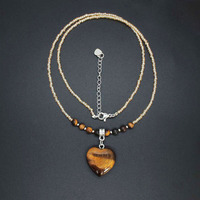 Pendentif en pierre naturelle Collier de personnalité Bijoux en forme de cœur Cristal rose Oeil de tigre Lapis Lapis Accessoires