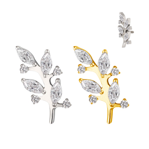 Joyería fina de fábrica Último G23 ASTM F136 Forma de hojas de titanio Labret con rosca interna Piercing Joyería Pendiente al por mayor - Product Image 1