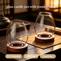 Vente d'usine – Nouveauté : Porte-bougie en verre borosilicate transparent fait main, style chinois, sans BPA, avec base en bois pour décoration