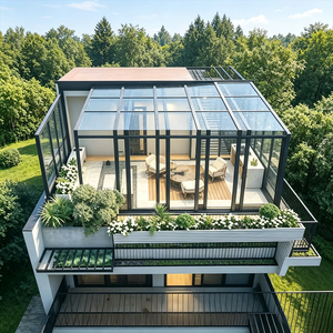 Terraza acristalada inteligente <span class=keywords><strong>de</strong></span> alta calidad con techo retráctil elegante y control remoto, con protección UV, para fiestas en azoteas y espacios <span class=keywords><strong>de</strong></span> convivencia. - Product Image 1