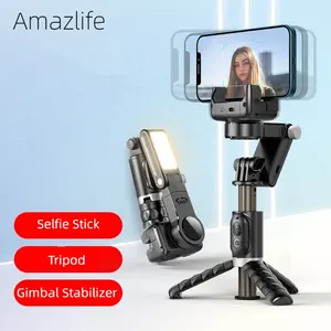 Amazlife Q18 נייד טלפון 360 סיבוב Selfie מקל חצובה Gimbal מייצב עם LED למלא אור